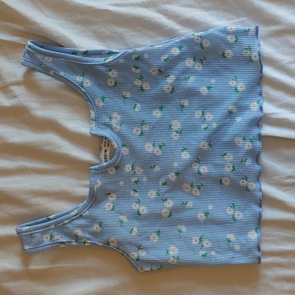 Shein floral blue cropped tank top xs - Picture 1 of 4